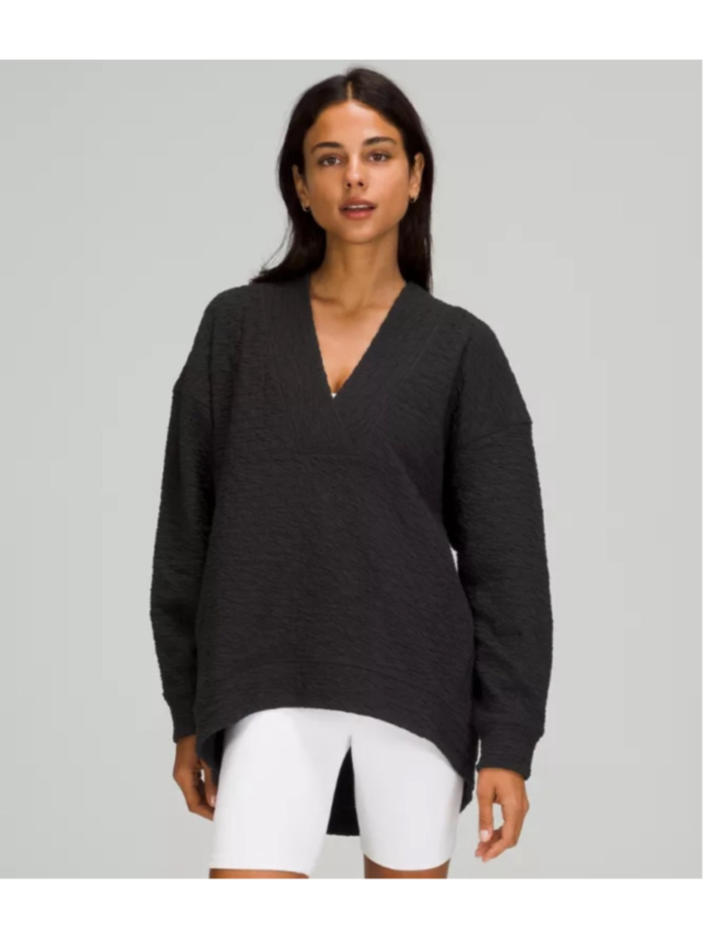 Lululemon Rippled Textured V Neck Pullover Black Oversized Sweater 8
